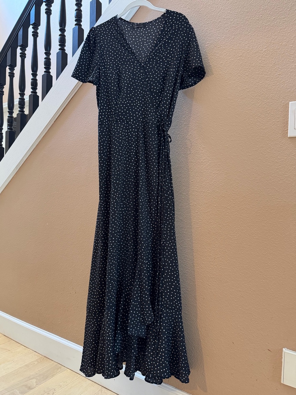 Black Polka Dot Wrap-Style Maxi Dress